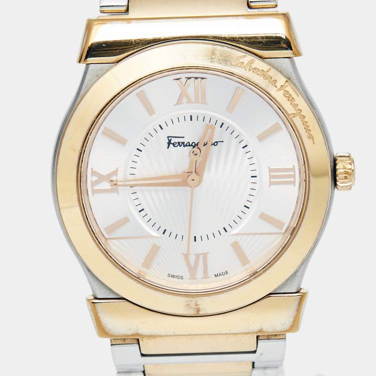 Pre Owned Salvatore Ferragamo Silver Two Tone Stainless Steel F10 Men's Wristwatch 38 mm 