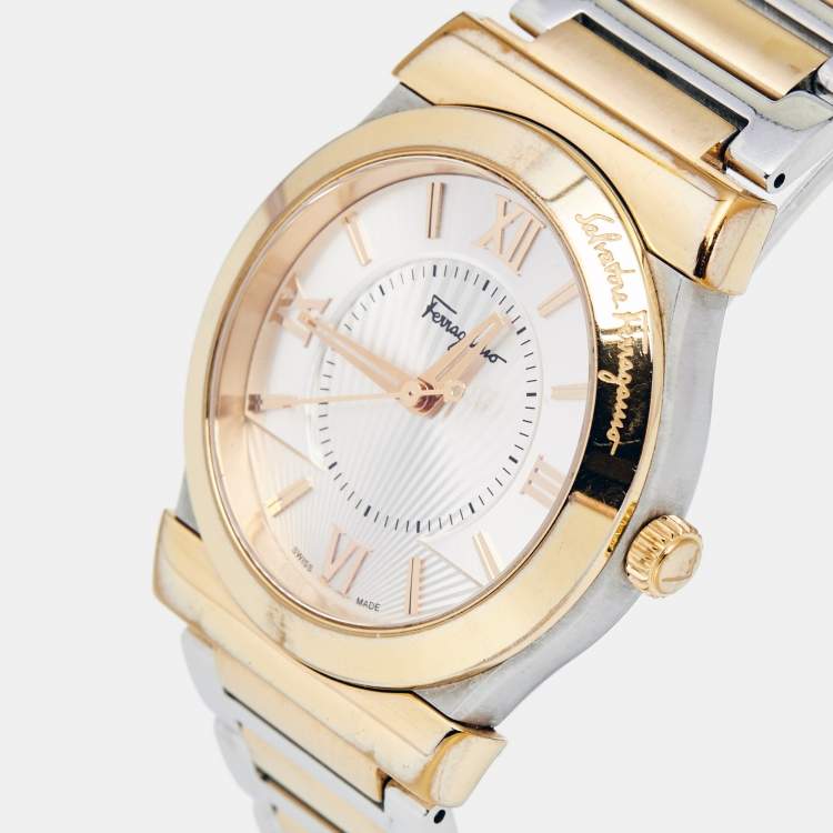 Pre Owned Salvatore Ferragamo Silver Two Tone Stainless Steel F10 Men's Wristwatch 38 mm 