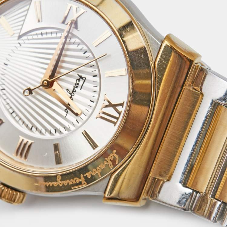 Pre Owned Salvatore Ferragamo Silver Two Tone Stainless Steel F10 Men's Wristwatch 38 mm 