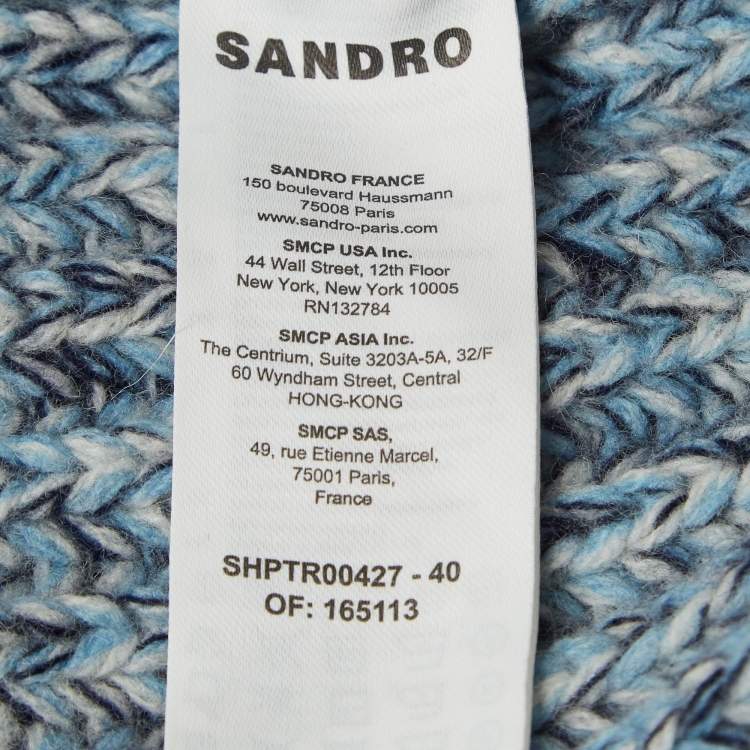 مملوكة مسبقًا Sandro Blue Heavy Wool Knit Crew Neck Sweater XXL
