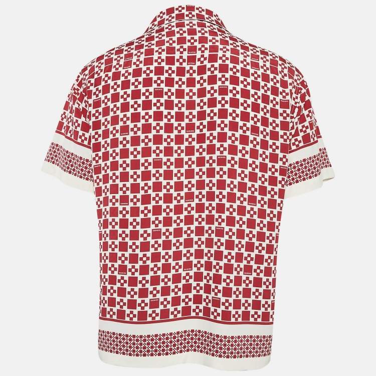 Pre Owned Sandro Red Print Crepe Short Sleeve Shirt M