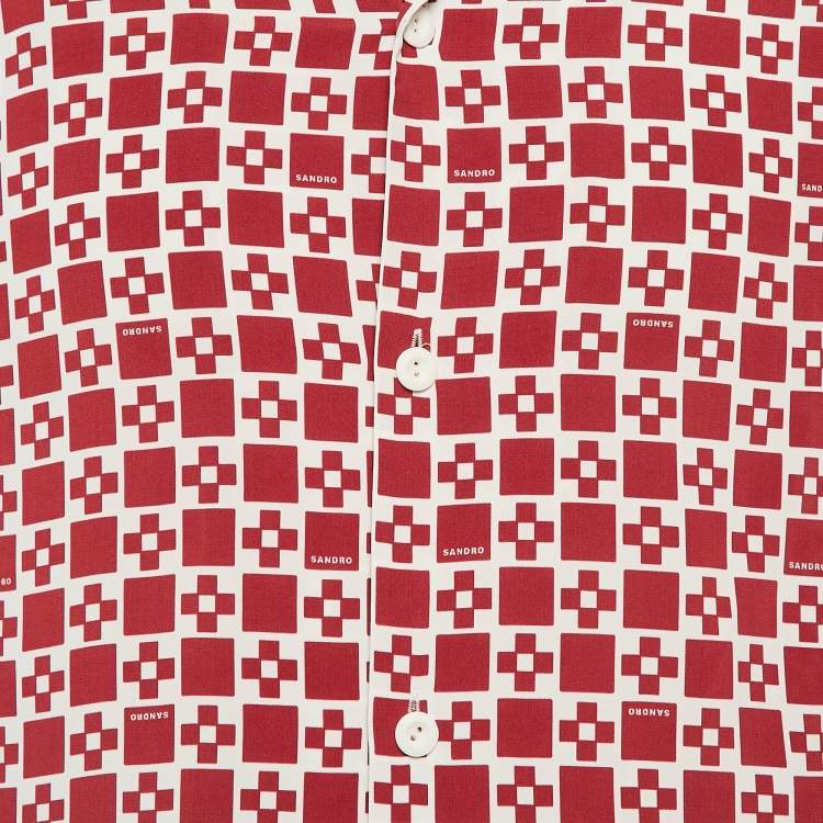 Pre Owned Sandro Red Print Crepe Short Sleeve Shirt M