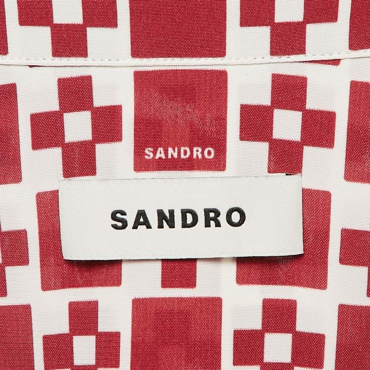 Pre Owned Sandro Red Print Crepe Short Sleeve Shirt M
