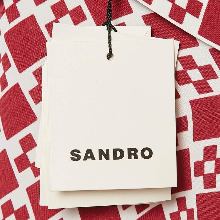 Pre Owned Sandro Red Print Crepe Short Sleeve Shirt M