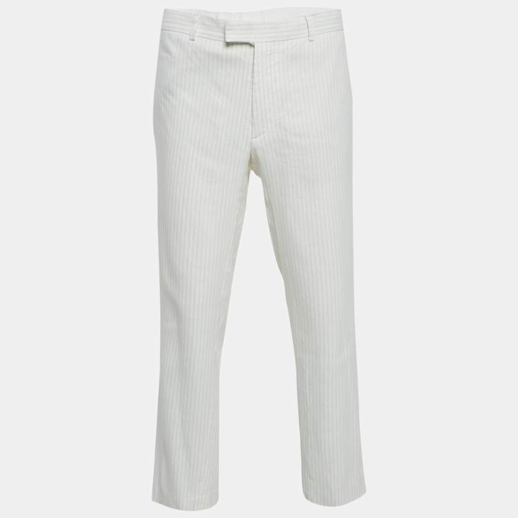Pre Owned Sandro White Stripe Linen Blend Straight Leg Pants XXL