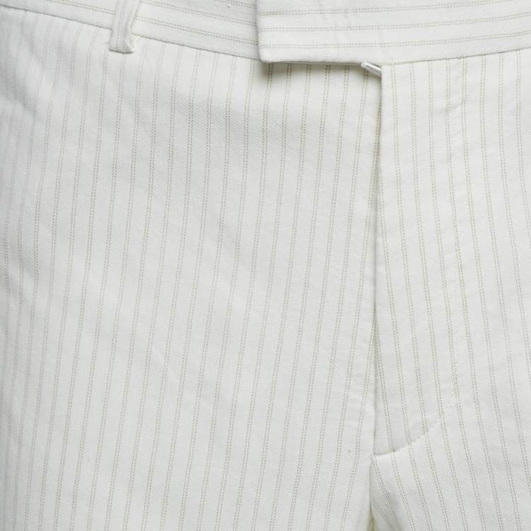 Pre Owned Sandro White Stripe Linen Blend Straight Leg Pants XXL