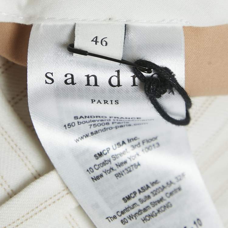 Pre Owned Sandro White Stripe Linen Blend Straight Leg Pants XXL