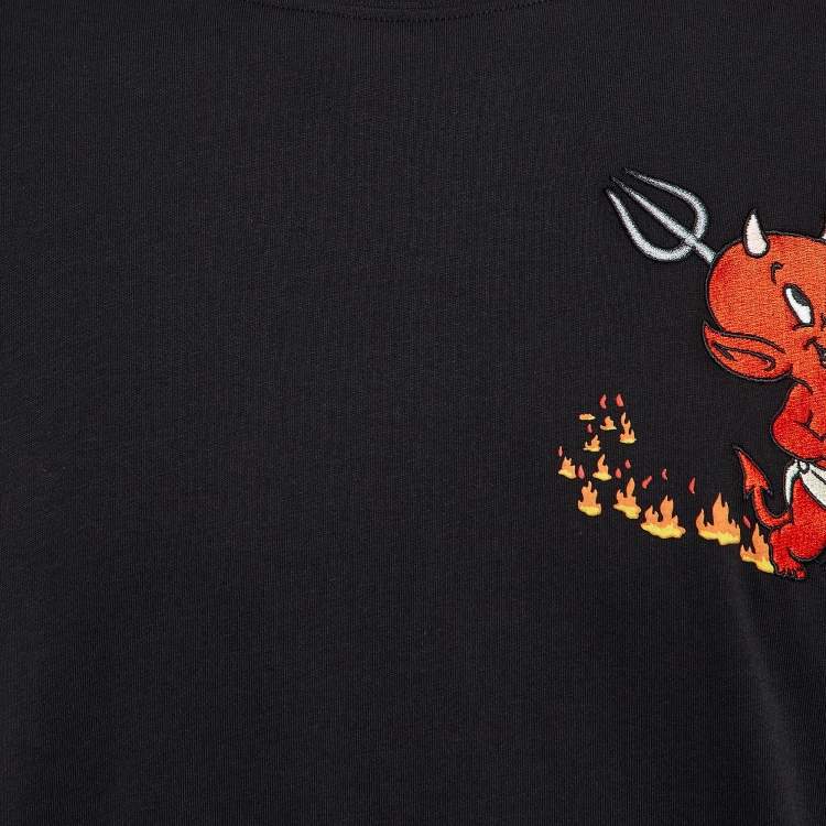 Pre Owned Sandro x Hot Stuff Black Embroidered Crew Neck T-shirt L