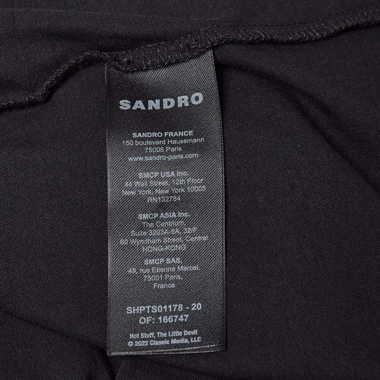 Pre Owned Sandro x Hot Stuff Black Embroidered Crew Neck T-shirt L