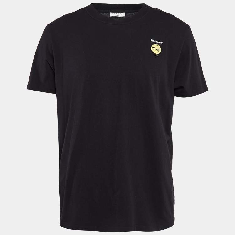 Pre Owned Sandro Black Knit Applique Detail Crew Neck T-Shirt XL