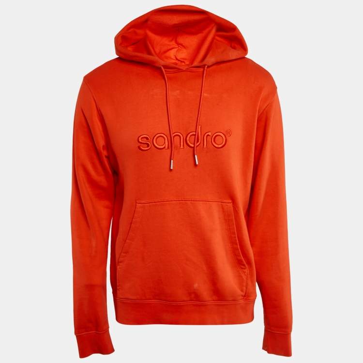 Pre Owned Sandro Dark Orange Logo Embroidered Cotton Hoodie M