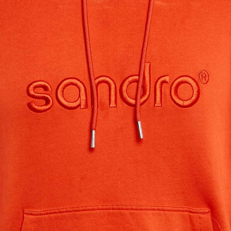 Pre Owned Sandro Dark Orange Logo Embroidered Cotton Hoodie M