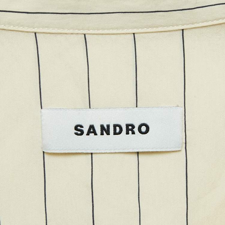 Pre Owned Sandro Beige Stripe Viscose Button Front Shirt L