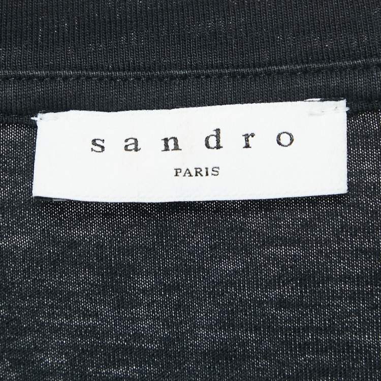 Pre Owned Sandro Black Embroidered Cotton T-Shirt M