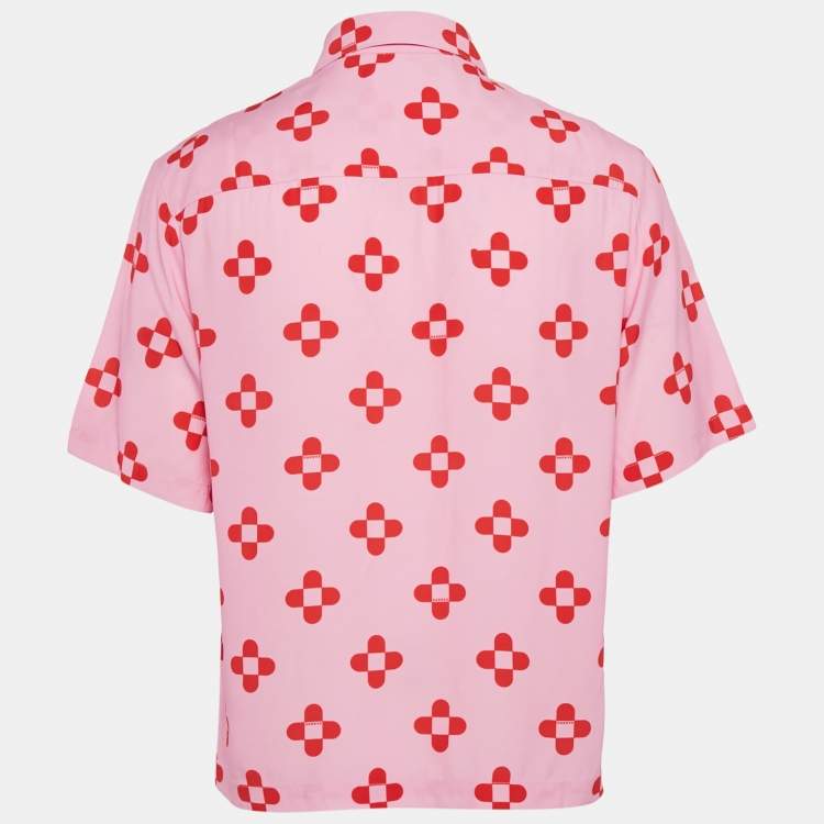 Pre Owned Sandro Pink Floral Print Crepe Short Sleeve Shirt M