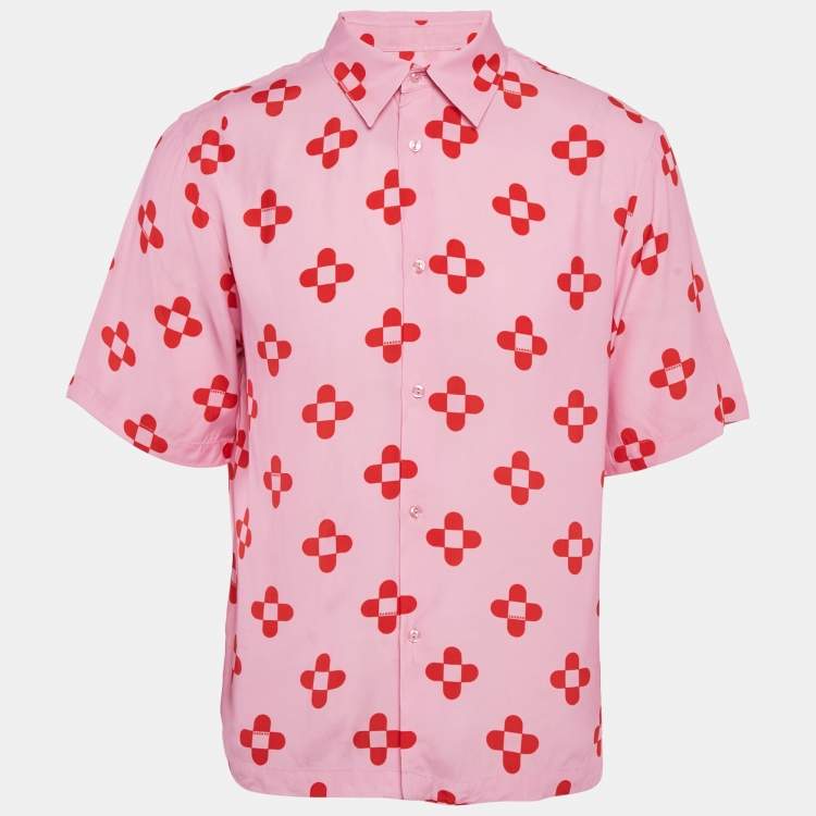 Pre Owned Sandro Pink Floral Print Crepe Short Sleeve Shirt M