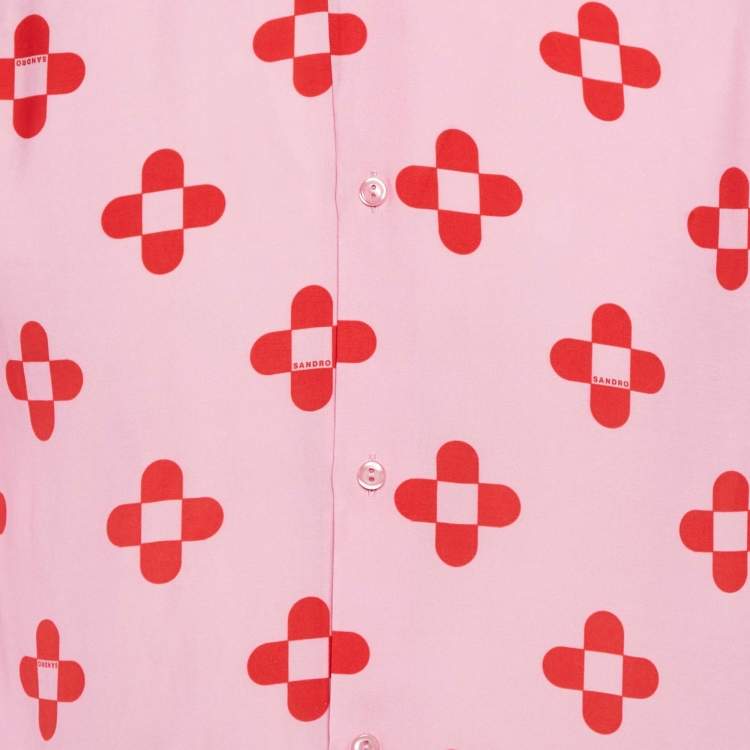Pre Owned Sandro Pink Floral Print Crepe Short Sleeve Shirt M