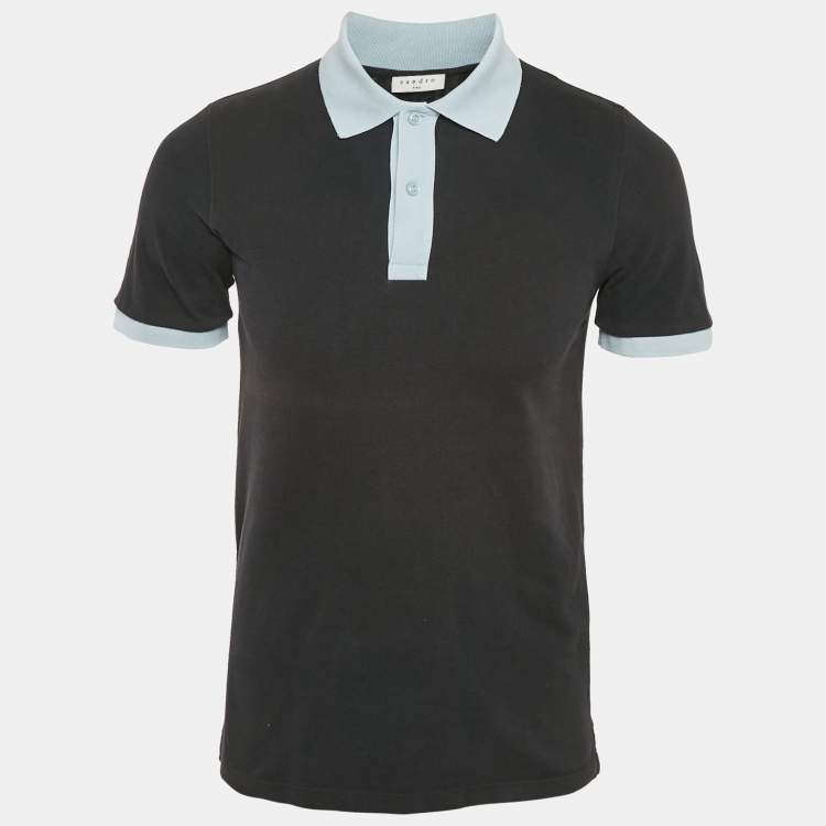 Pre Owned Sandro Navy Blue Cotton Pique Polo T-Shirt S