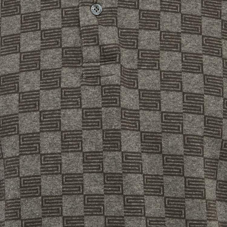 Pre Owned Sandro Grey Check Print Cotton Pique Polo T-Shirt L