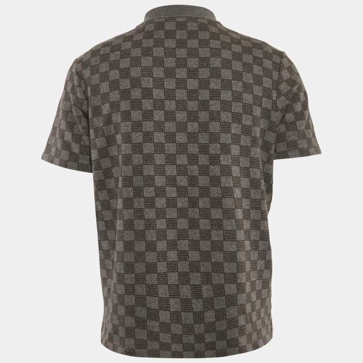 Pre Owned Sandro Grey Check Print Cotton Pique Polo T-Shirt L