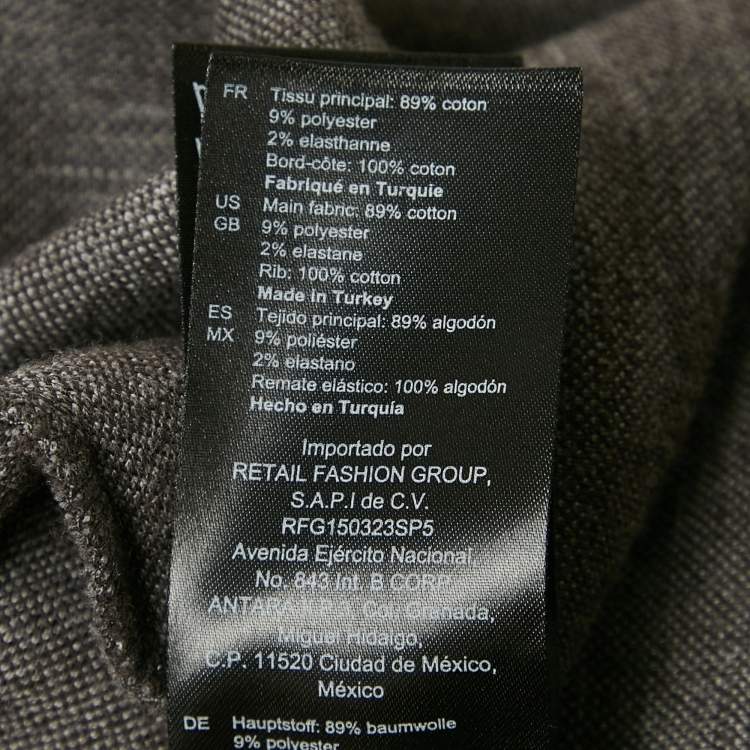Pre Owned Sandro Grey Check Print Cotton Pique Polo T-Shirt L