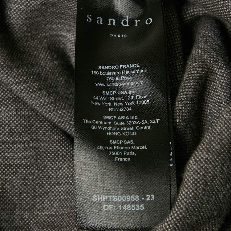 Pre Owned Sandro Grey Check Print Cotton Pique Polo T-Shirt L