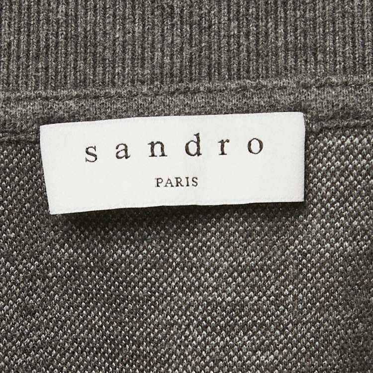 Pre Owned Sandro Grey Check Print Cotton Pique Polo T-Shirt L