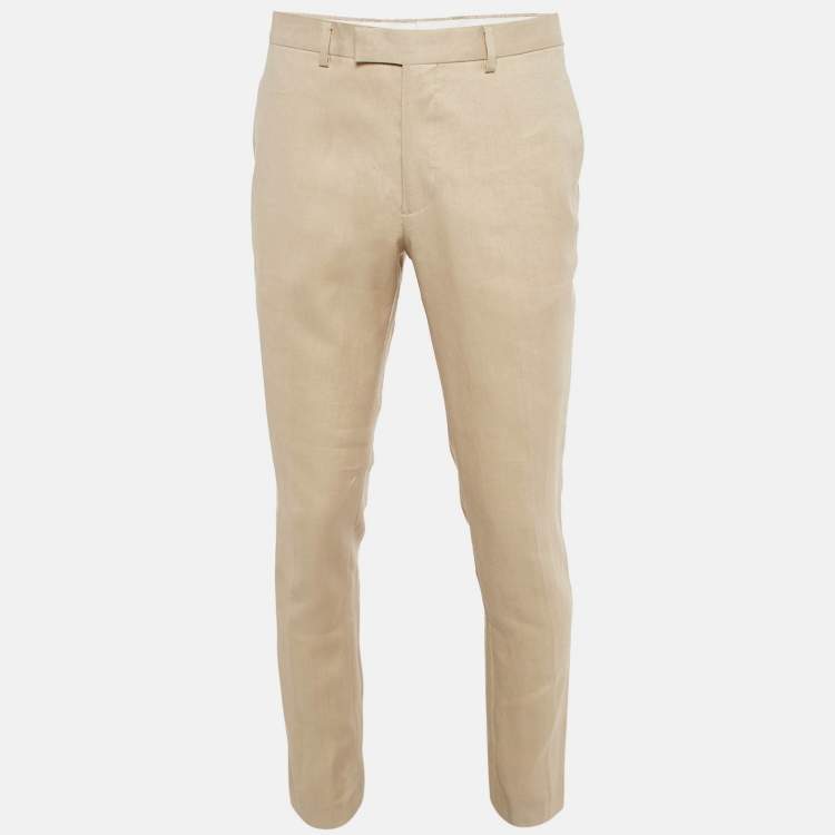 Pre Owned Sandro Cream Linen Regular Fit Trousers M