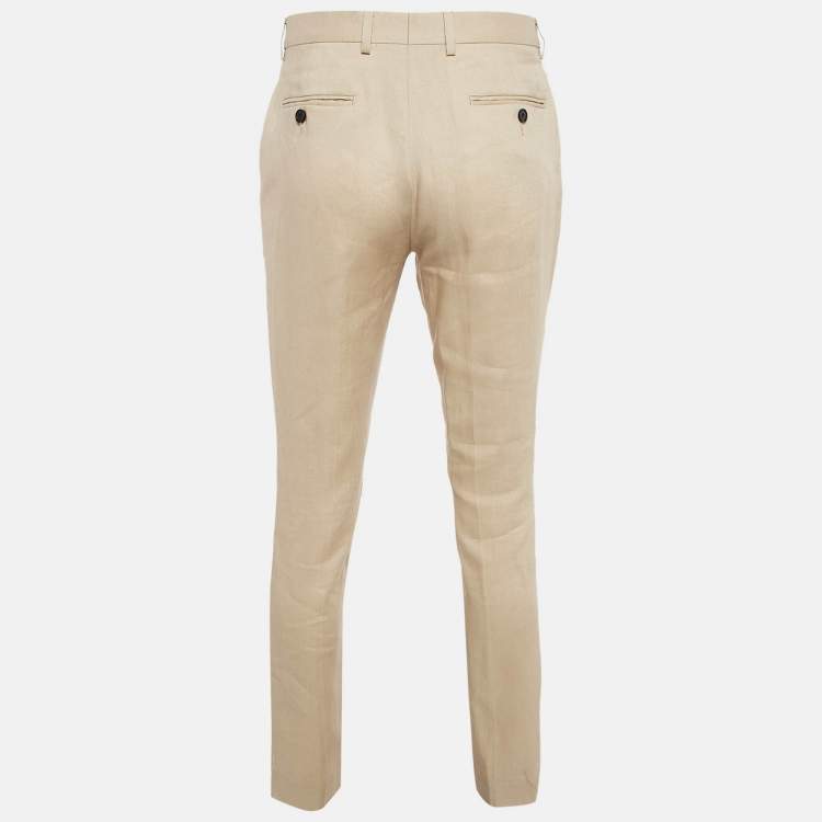 Pre Owned Sandro Cream Linen Regular Fit Trousers M