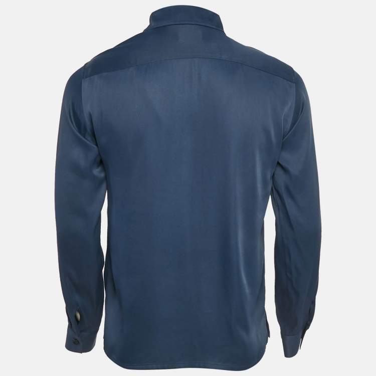 Pre Owned Sandro Blue Satin Requin Shirt XS