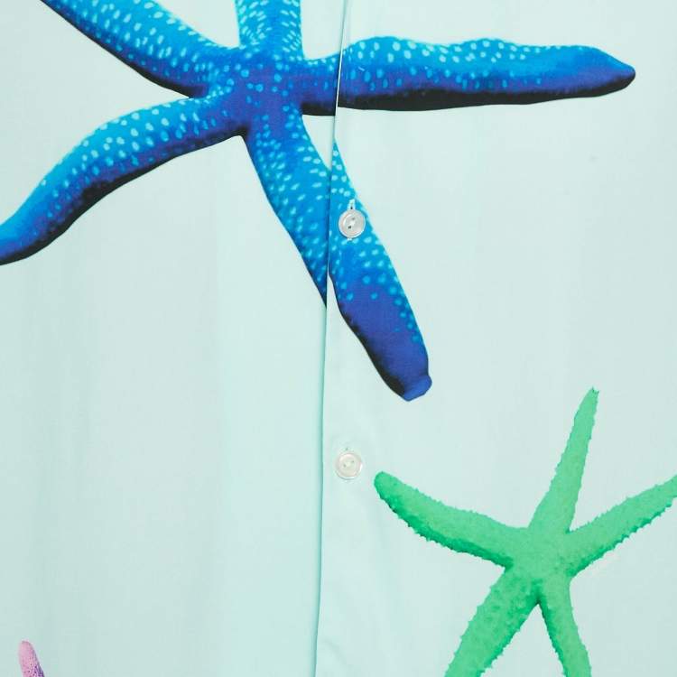 مملوكة مسبقًا Sandro Blue Starfish Print Crepe Short Sleeve Shirt S