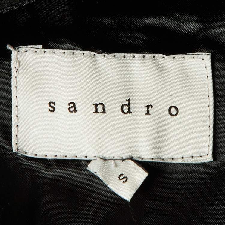 Pre Owned Sandro Black Wool & Leather Zip Front  Jacket S