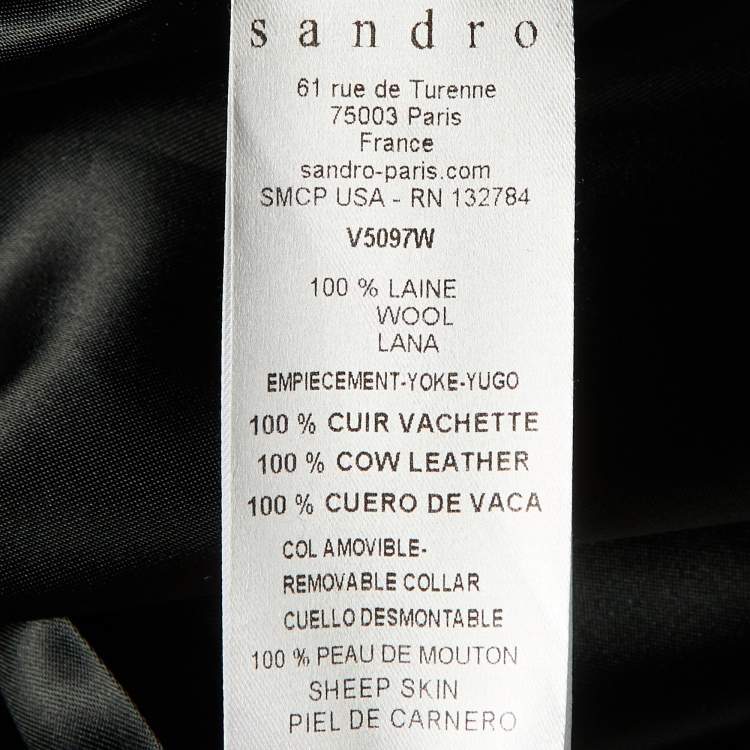 Pre Owned Sandro Black Wool & Leather Zip Front  Jacket S
