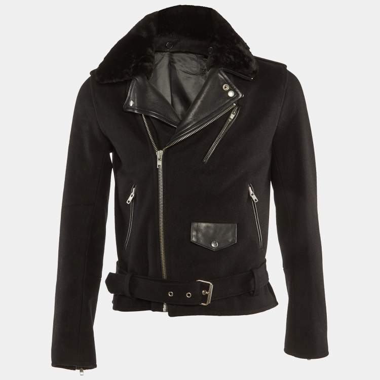 Pre Owned Sandro Black Wool & Leather Zip Front  Jacket S