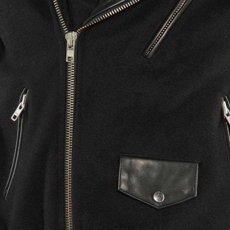 Pre Owned Sandro Black Wool & Leather Zip Front  Jacket S