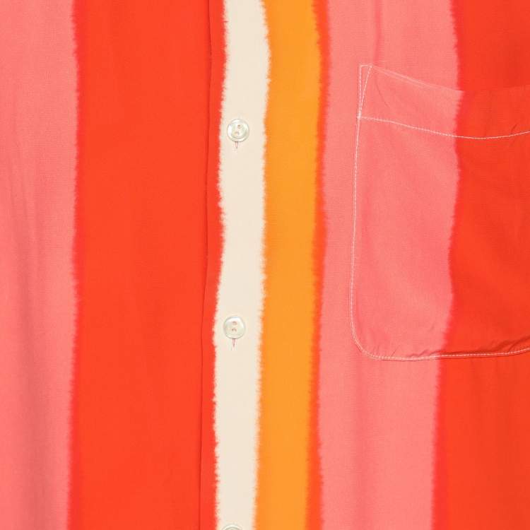 Pre Owned Sandro Orange Flowing Striped Crepe Short Sleeve Shirt M