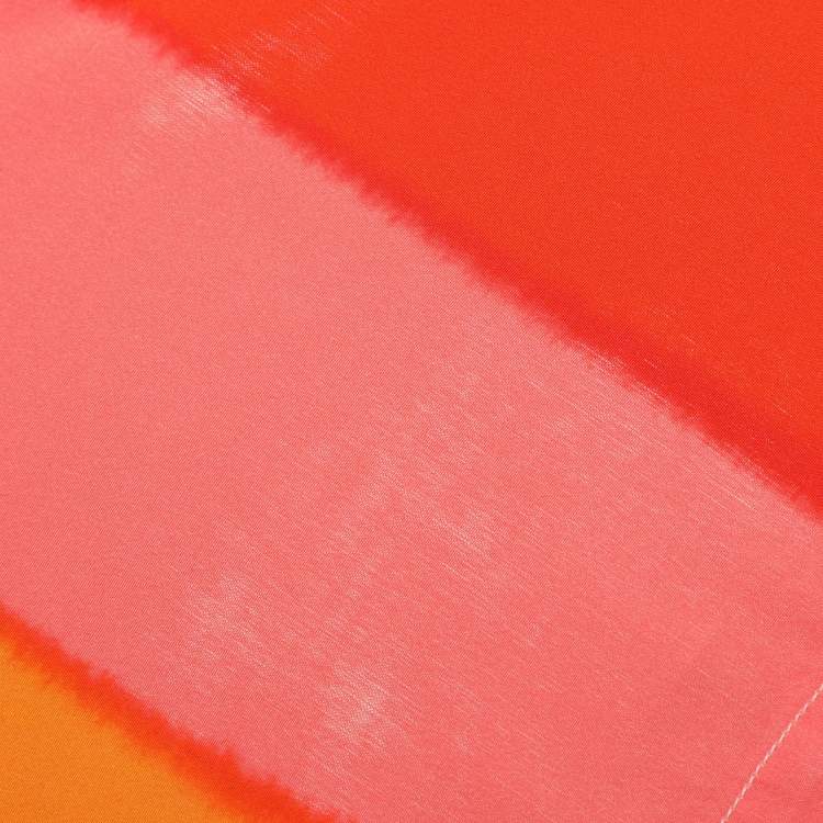 Pre Owned Sandro Orange Flowing Striped Crepe Short Sleeve Shirt M