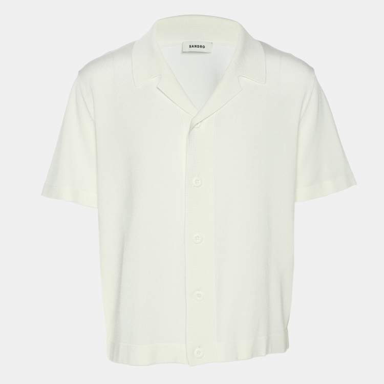 Pre Owned Sandro Off White Stretch Knit Button Front Shirt L