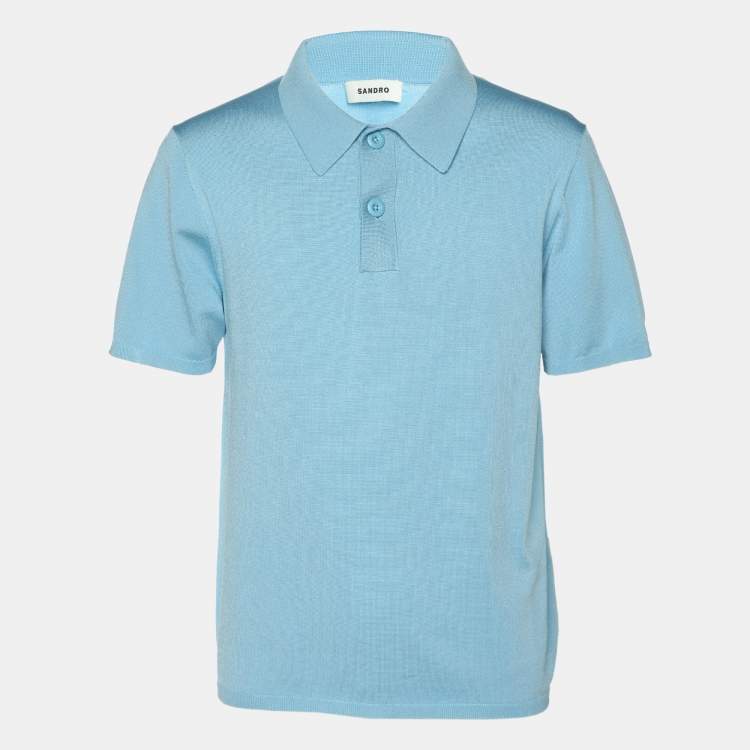 Pre Owned Sandro Blue Stretch Knit Polo T-Shirt M