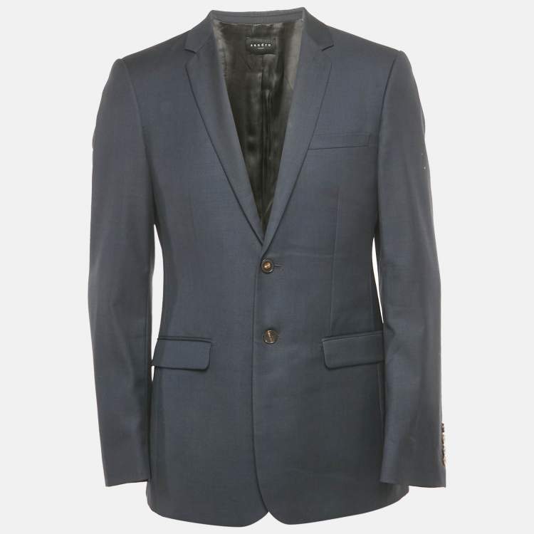 Pre Owned Sandro Navy Blue Wool Tailored Blazer L