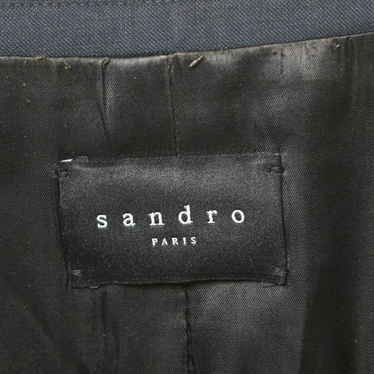 Pre Owned Sandro Navy Blue Wool Tailored Blazer L