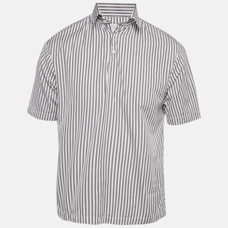 Pre Owned Sandro Blue Stripe Cotton Polo Oversized Shirt XS