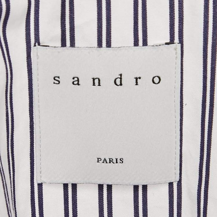 Pre Owned Sandro Blue Stripe Cotton Polo Oversized Shirt XS