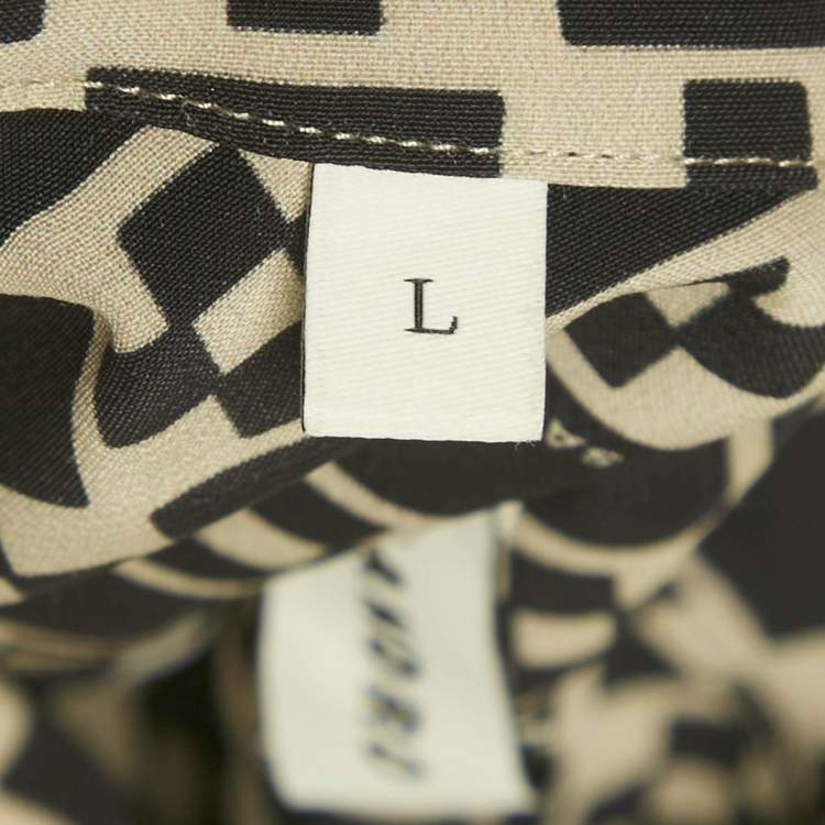 Pre Owned Sandro Black/Beige Printed Crepe Short Sleeve Shirt L