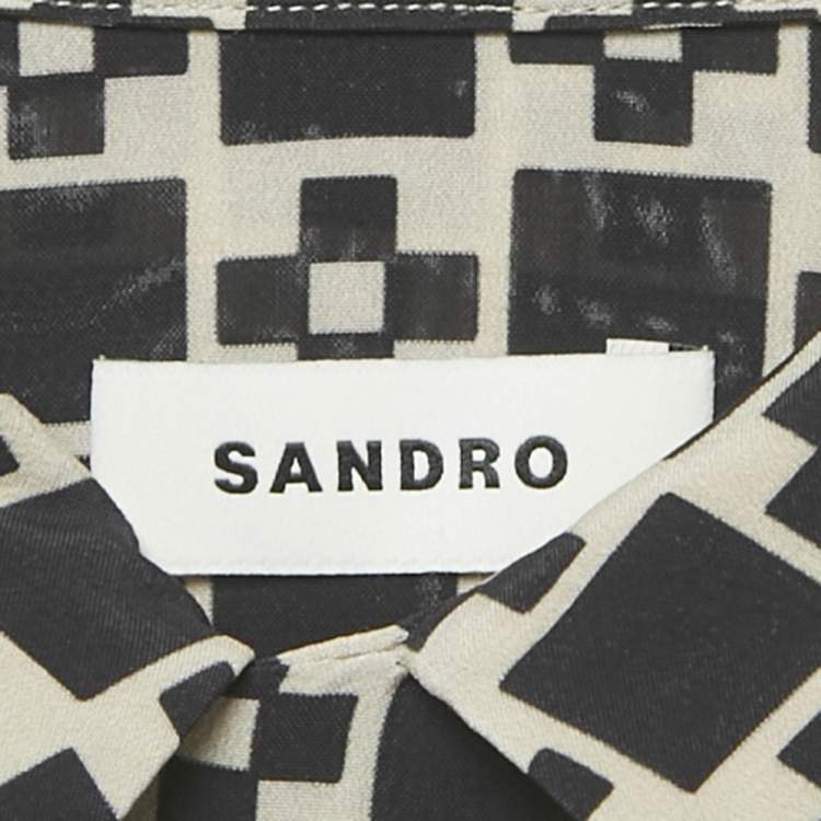 Pre Owned Sandro Black/Beige Printed Crepe Short Sleeve Shirt L
