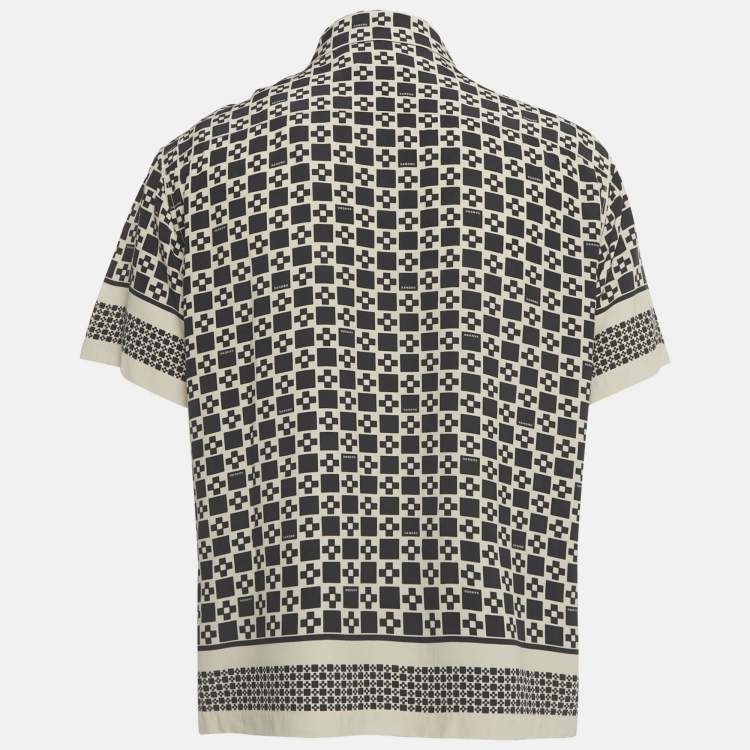 Pre Owned Sandro Black/Beige Printed Crepe Short Sleeve Shirt L
