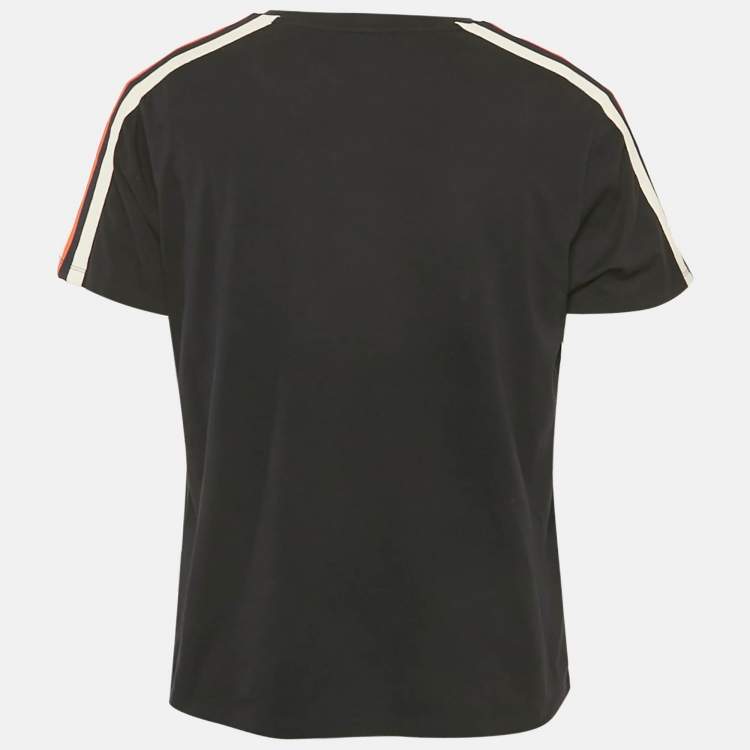 Pre Owned Sandro Navy Blue Jersey Shoulder Stripe Detail T-shirt L