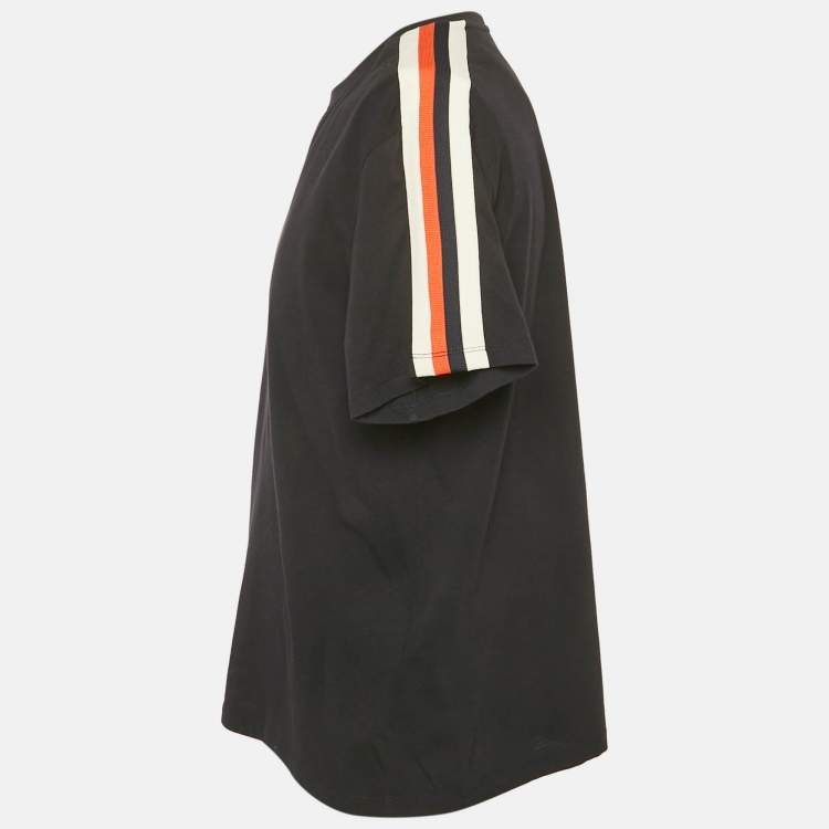 Pre Owned Sandro Navy Blue Jersey Shoulder Stripe Detail T-shirt L