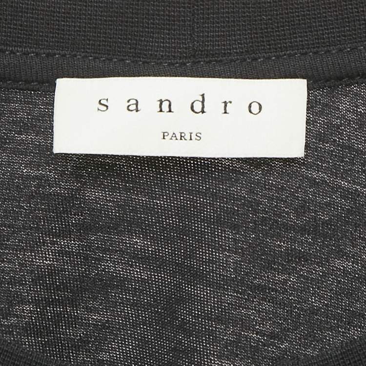 Pre Owned Sandro Navy Blue Jersey Shoulder Stripe Detail T-shirt L