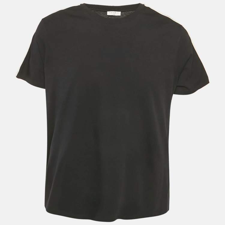 Pre Owned Sandro Navy Blue Jersey Shoulder Stripe Detail T-shirt L